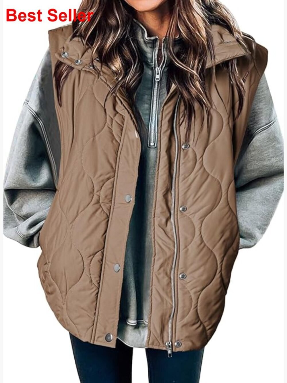 Lightweight Quilted Puffer Vest with Stand Collar and Button Zip Up
